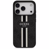 GUESS viedtālruņa apvalks IPHONE 17 Pro, saderīgs ar MagSafe GUHMP17LP4RPSK (4G Printed Stripes), melns