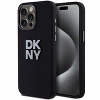 DKNY Šķidrs silikona metāla logotips viedtālruņa apvalks iPhone 15 Pro Max - melns