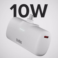 SBS EcoPower 5000 mAh 10W portatīvais lādētājs ar iebūvētu USB-C portu - balta