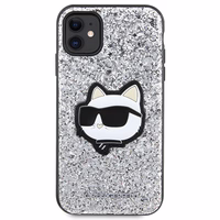 Karl Lagerfeld KLHCN61G2CPS iPhone 11 / Xr 6.1" sudrabains cietais viedtālruņa apvalks Spīdumi Choupette Emblēma