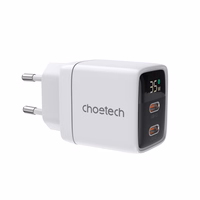 Choetech PD6051 2x USB-C PD 35W GaN sienas lādētājs ar ekrānu - balts