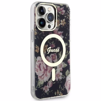Guess GUHMP14XHCFWSK iPhone 14 Pro Max 6.7" melns cietais viedtālruņa apvalks Flower Magnētiskais