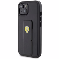 Ferrari Grip Stand Metal Logo apvalks iPhone 15 – melns