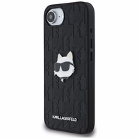 Karl Lagerfeld Monogram Choupette Head Pin viedtālruņa apvalks iPhone 16e - melns