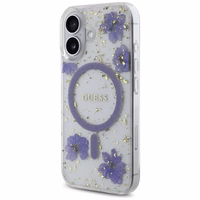 Guess Resin Flowers Glitter MagSafe iPhone 16 viedtālruņa apvalks (m) - violets