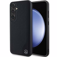 Mercedes ādas Debossed Line magnētiskais viedtālruņa apvalks Samsung Galaxy S24+ - melns