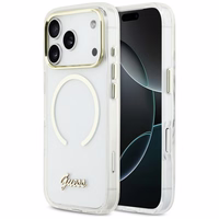 Guess IML Script Metal MagSafe Maciņš for iPhone 17 Pro Max - Clear