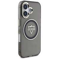 Guess IML Metal Mountain Logo Magnētiskais viedtālruņa apvalks iPhone 16 - melns