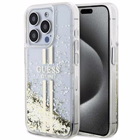 Guess GUHCP15XLFCSEGT iPhone 15 Pro Max 6.7" caurspīdīgs maciņš Liquid Glitter Zelta Stripes