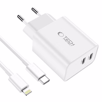 Tech-Protect C35W 2x USB-C PD 35W sienas lādētājs ar USB-C / Lightning kabeli - balts