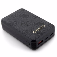 Guess Portatīvais lādētājs 18W GUPB10DP4GEGK 10000mAh melna/melna 4G Ādas Metāla Logotips