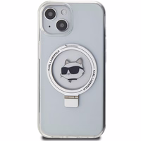Karl Lagerfeld KLHMP15SHMRSCHH iPhone 15 6.1" balts/balts cietais apvalks ar gredzena statīvu Choupette Head Magnētiskais