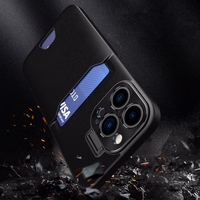 Ādas viedtālruņa apvalks ar statīvu iPhone 14, kartīšu maciņa tipa, melns