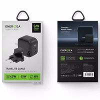 ENERGEA tīkla lādētājs 2xUSB-C PD-PPS 45W2C melns/black US+EU Travelite GAN45
