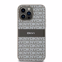 DKNY Ādas mono svītra un metāla logotips viedtālruņa apvalks iPhone 14 Pro Max - bēšs