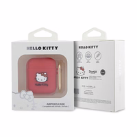Hello Kitty Silikona 3D Kitty galvas viedtālruņa apvalks AirPods 1/2 - Fuksija