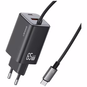 Tīkla lādētājs USAMS JC Series CC266 65W GaN Fast Charger 2xUSB-C 1xUSB-A melns