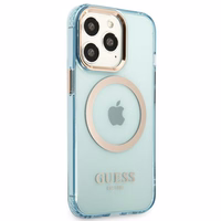 Guess Gold Outline caurspīdīgs Magnētiskais MagSafe viedtālruņa apvalks iPhone 13 Pro / iPhone 13 - zils