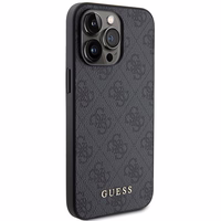 Guess 4G Metal Gold Logo viedtālruņa apvalks iPhone 15 Pro – pelēks