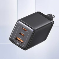 USAMS Tīkla lādētājs 2xUSB-C+1xUSB 65W (tikai galviņa) GaN PD3.0 +QC3.0 Fast Charging melns Sandru Series CC180TC01 (US-CC180)