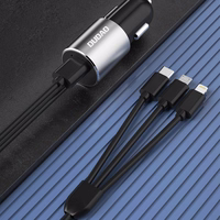 Dudao 3in1 USB automobiļu lādētājs ar iebūvētu kabeli Lightning / USB Type C / micro USB - melns (m)