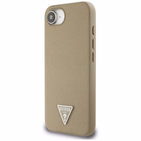 Guess Grained Triangle MagSafe viedtālruņa apvalks iPhone 16e - brūna