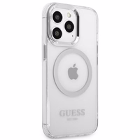 Guess Metal Outline Magnētiskais MagSafe viedtālruņa apvalks iPhone 13 Pro / iPhone 13 - sudraba