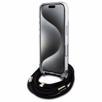 Guess Crossbody Cord 4G Drukāts viedtālruņa apvalks iPhone 16 - melns