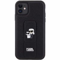Karl Lagerfeld Gripstand Saffiano Karl&Choupette Pins viedtālruņa apvalks iPhone 11 / Xr - melns
