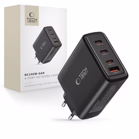 Tech-Protect NC100W-GAN lādētāju tīkls GaN 3x USB-C PD 100W / USB-A QC 3.0 - melns