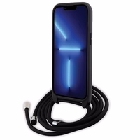 Karl Lagerfeld krustveida Saffiano metāla piespraude Karl & Choupette viedtālruņa apvalks iPhone 15 Plus - melns