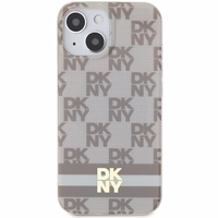 DKNY IML rūtainais mono raksts un drukātas svītras Magnētiskais viedtālruņa apvalks iPhone 15 / 14 / 13 - bēša