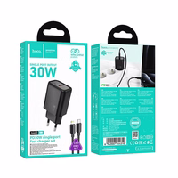 Lādētājs viedtālrunim Hoco USB C QC PD 30W + kabelis USB C uz Lightning N62 melns