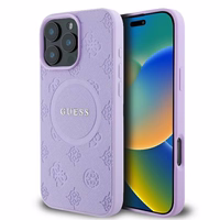 Guess Saffiano Peonija Klasiskais Logotips Magnētiskais viedtālruņa apvalks iPhone 16 Pro Max - violets