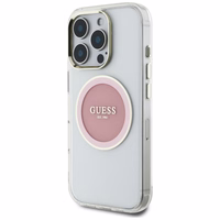 Guess IML Metal Colored Circle Classic Logo Magnētiskais viedtālruņa apvalks iPhone 16 Pro - rozā