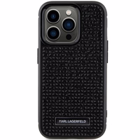 Karl Lagerfeld Rhinestone logotips metāla plāksne apvalks iPhone 15 Pro - melns
