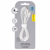 Blavec Kabelis Candy austs - USB uz Lightning - 2,4A 3 metri Apple CarPlay (CCA-UL24W30) balta