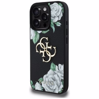 Guess Grained Roses Big 4G logo viedtālruņa apvalks iPhone 16 Pro - melns