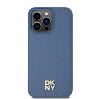 DKNY Ādas monogrammas raksta metāla logotips Magnētiskais viedtālruņa apvalks iPhone 15 Pro Max - zils