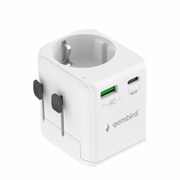 Gembird TPA-EU1A1C20-01-W Grounded universal travel power adapter, 20 W, balts