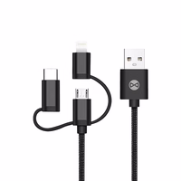Forever 3in1 kabelis USB - Lightning + USB-C + microUSB 1,0 m 1,5A melns