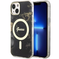 Guess GUHMP14SHTMRSK iPhone 14 6.1" melns/melns cietais apvalks Golden Marble Magnētiskais