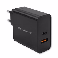 Qoltec 52380 Super Quick PD Charger | 1xUSB-C | 1xUSB | 65W | 5-20V | 1.5-3.25A | melns