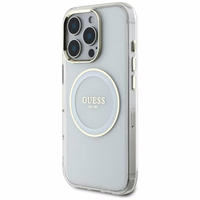 Guess IML Metal Colored Circle Classic Logo Magnētiskais viedtālruņa apvalks iPhone 16 Pro Max - balts