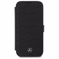 Mercedes MB Waves ādas apvalks viedtālrunim iPhone 16 Pro Max - melns (m)