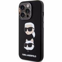Karl Lagerfeld silikona viedtālruņa apvalks ar Karl&Choupette galvu iPhone 15 Pro - melns