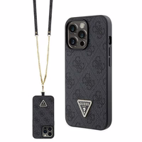 Guess GUHCP13LP4TDSCPK apvalks iPhone 13 Pro / 13 - melns krustenisks 4G metāla logotips