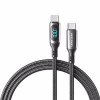 Vention Cotton Braided USB 2.0 C Male to C Male 5A Cable With LED Display 1.2M melns Zinc Alloy Type
