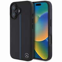 Mercedes MB Blue Line ādas magnētiskais iPhone 16 viedtālruņa apvalks - melns