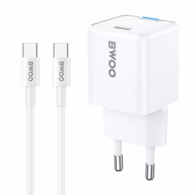 BWOO GaN PD 30W wall lādētājs 1x USB-C port with 60W kabelis USB-C 2A balts